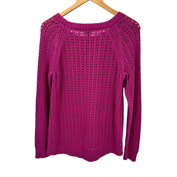 Talbots Sweater Womens Medium Pink Open Pointelle Knit Long Sleeve Pullover - Picture 4 of 6